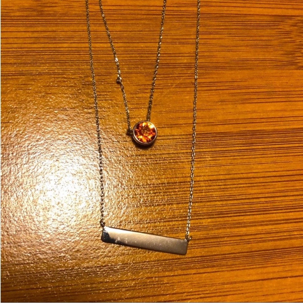 Orange Rhinestone Silver Bar Necklace